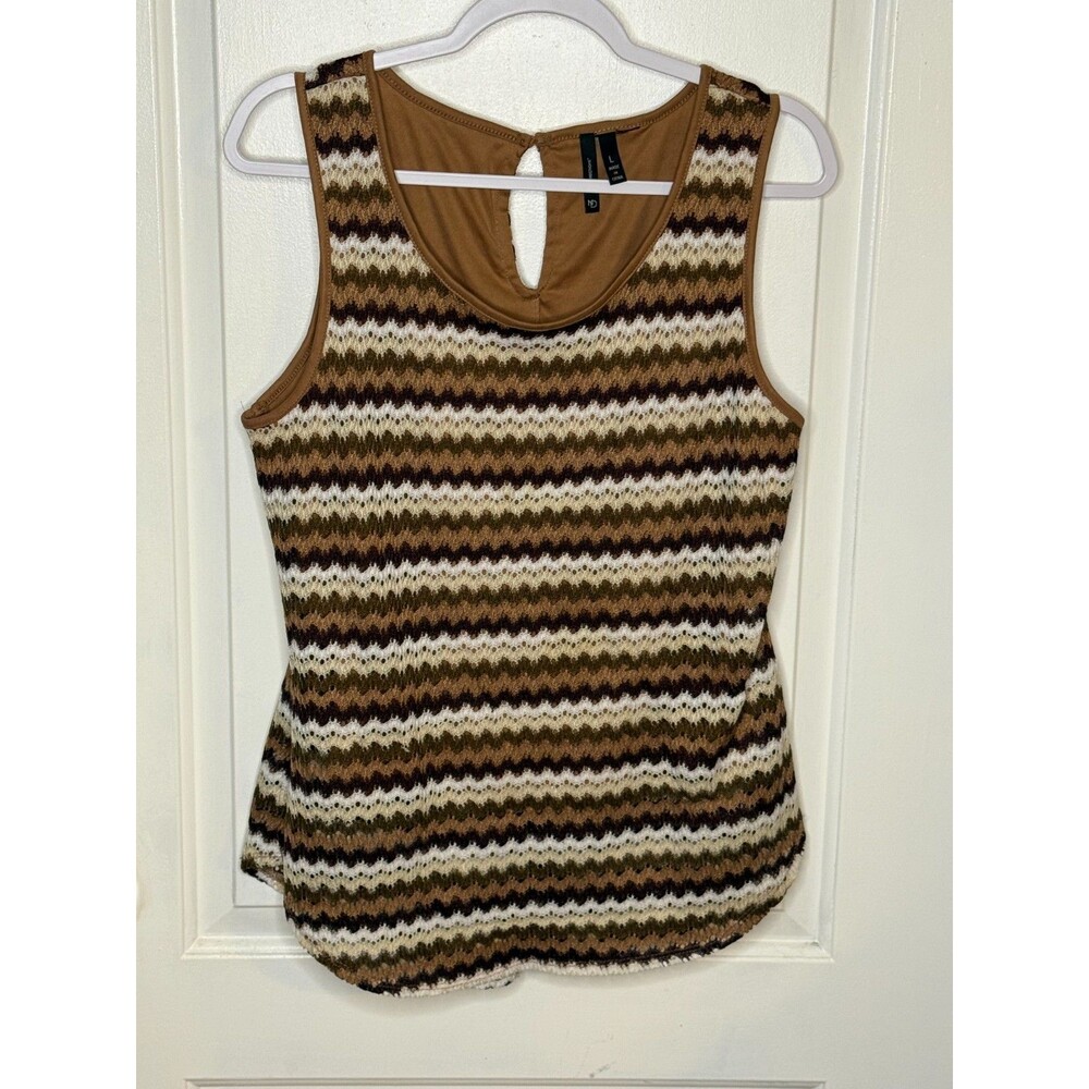 New Direction Women's Large Sleeveless V-Neck Black, Brown, White, Beige Top